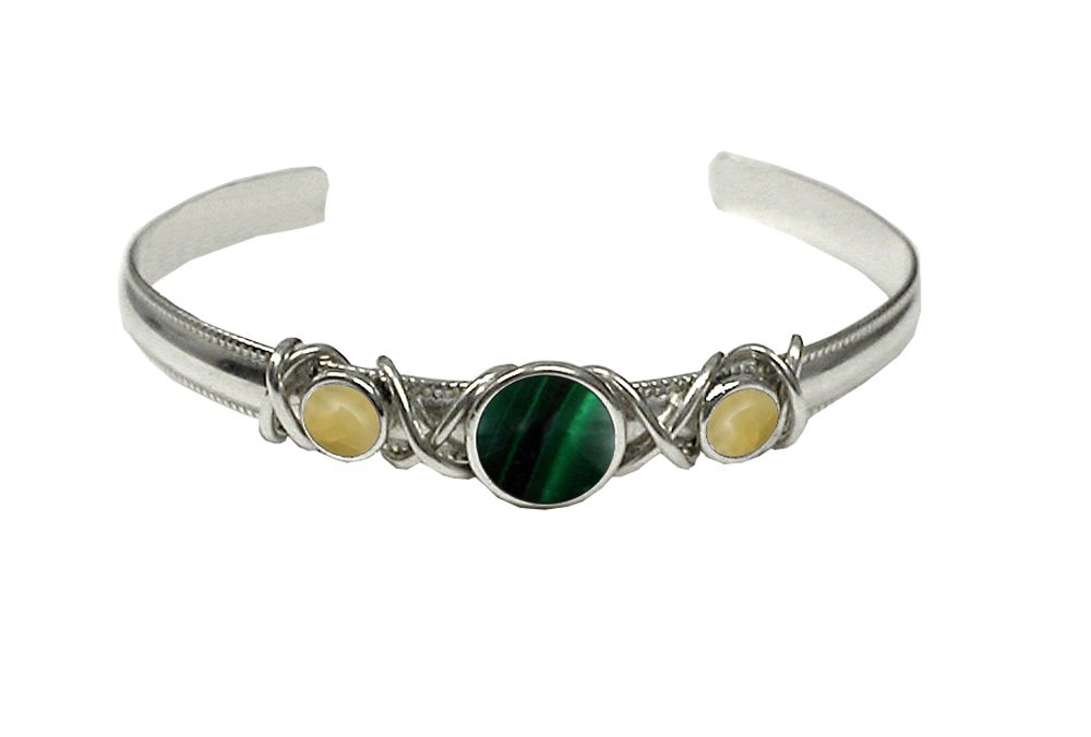 Sterling Silver Hand Made Cuff Bracelet With Malachite